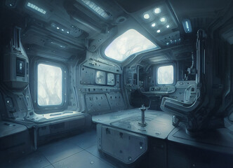 interior of alien spaceship, digital art, background