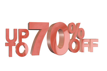 3D rendered discount banner marketing sign showing minus - up to upto 70% percent off