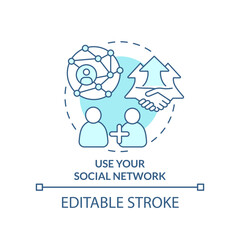 Use your social network turquoise concept icon. Increasing meeting attendance abstract idea thin line illustration. Isolated outline drawing. Editable stroke. Arial, Myriad Pro-Bold fonts used