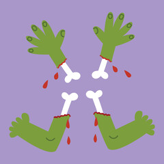 Zombie hands and feet, Halloween illustration