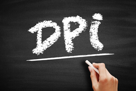 DPI - Dots Per Inch is a measure of spatial printing, video or image scanner dot density, acronym technology concept on blackboard