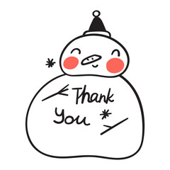 Thank you. Happy snowman.  Vector outline illustration.