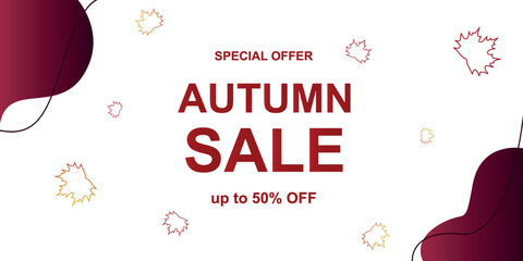 The banner autumn sale with leaves and decorative element. Vector illustration