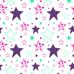 Vector seamless pattern with stars on white background. 
