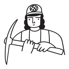 Female miner. Vector icon. Outline illustration on white background.