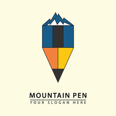 abstract mountain pen icon logo