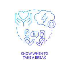 Know when to take break blue gradient concept icon. Fixing broken marriage abstract idea thin line illustration. Conflict resolution. Isolated outline drawing. Myriad Pro-Bold font used