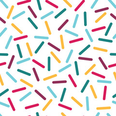 Festive seamless pattern with confetti or donut glaze, sprinkle, dash. Repeating background, vector illustration