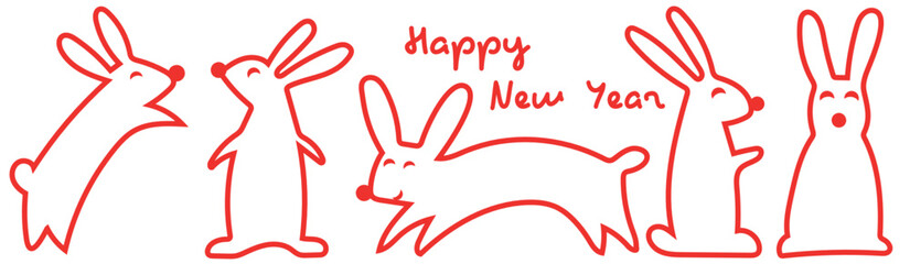 Set of rabbit on white. Hand drawn style. Vector illustration. Merry Christmas. Happy New Year 2023.