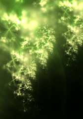 Fototapeta na wymiar Abstract green fractal art background, suggestive of plants or vines.