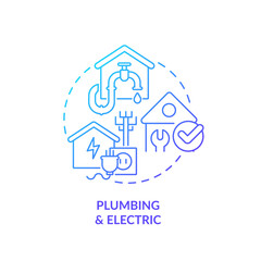Plumbing and electric blue gradient concept icon. Communication installing. Phase of home building abstract idea thin line illustration. Isolated outline drawing. Myriad Pro-Bold font used