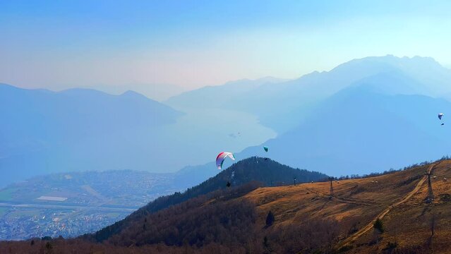 Paragliding in Lepontine Alps, Cimetta Mount, Ticino, Switzerland