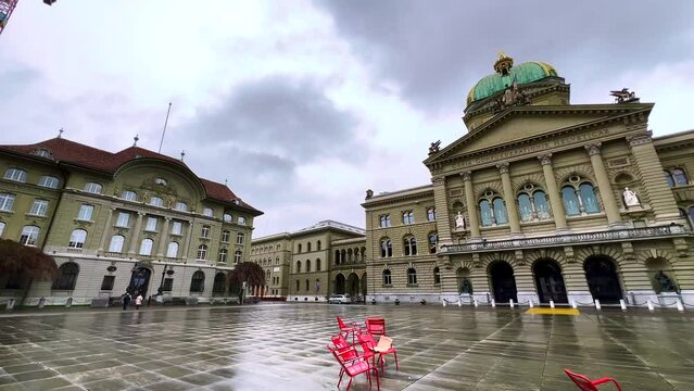 The rainy Bundesplatz square, Bern, Switzerland