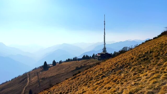 Panorama of foggy Alps from Cimetta Mount, Ticino, Switzerland