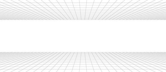 3d grid ceiling floor graphic. front view perspective background illustration