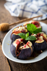 Fresh figs with cream cheese honey and nuts