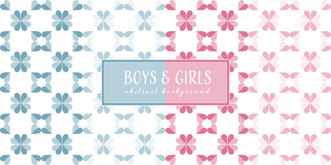 Blue and pink set seamless pattern. Geometric figures. Wallpaper design for boys and girls. Vector background.
