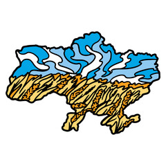 Ukraine map. Abstract image of Ukraine map with wheat field and blue sky. Vector illustration.