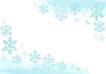 水彩絵の具で描いた雪と白うさぎの背景フレーム	