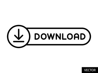 Download button with download word vector icon in line style design for website design, app, UI, isolated on white background. Editable stroke. Vector illustration.