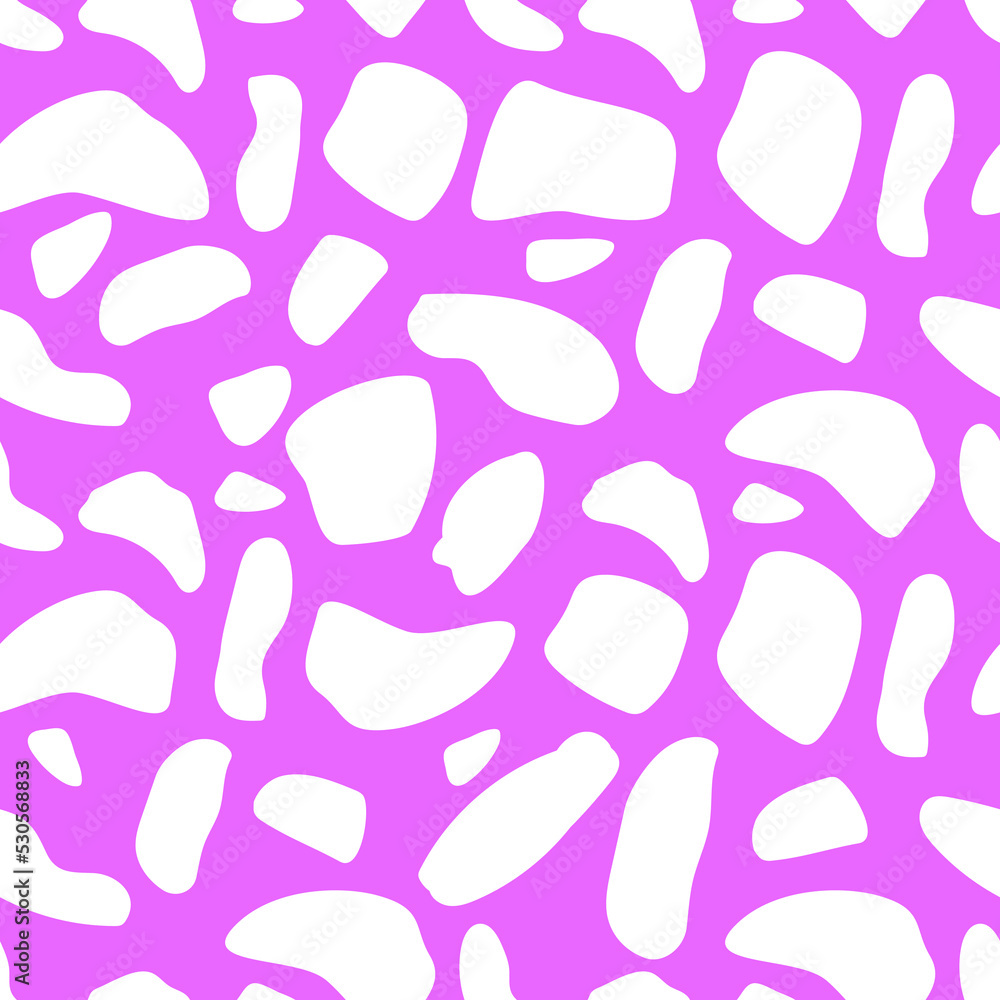 Poster seamless pattern with abstract spots on a pink background.