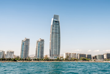 Fototapeta na wymiar High rise buildings on Limassol beachfront. Cyprus