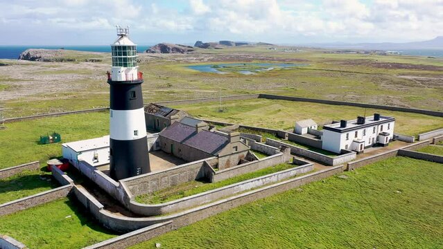 Aerial view of the Lighthouse on Tory Island, County Donegal, Republic of Ireland