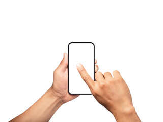 Hand holding the smartphone with touching hand 