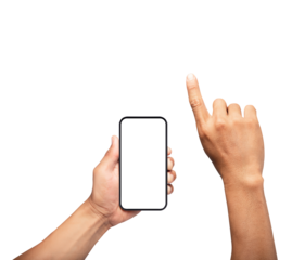 Hand holding the smartphone with touching hand  