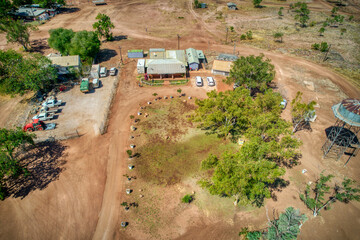 Aerial view Victoria Daly Regional Council building at Kalkaringi, Northern Territory, Australia. August 2022.