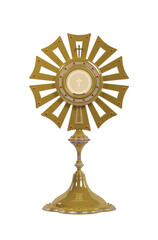 Jesus Christ in the monstrance present in the Sacrament of the Eucharist - 3D illustration - obrazy, fototapety, plakaty