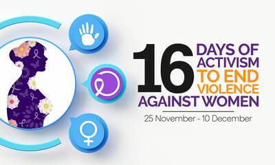 16 Days of Activism against gender based violence is observed every year from November 25 to December 10 all across the world. 3D Rendering