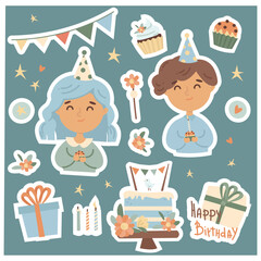 cute birthday illustration, holiday clipart