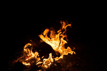 burning night fire. Bonfire with flames