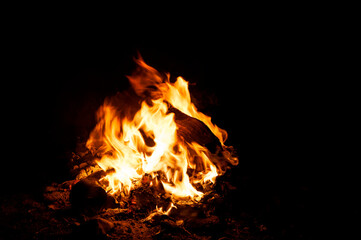 burning night fire. Bonfire with flames