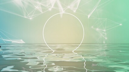 Abstract neon circle. Abstract room sci-fi illustration. Neon glow retro 80s background. Retro future 3d illustration. Futuristic background.