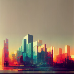 Fototapeta premium Holographic city view, digital mood