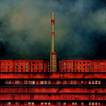 Old soviet style building illustration. Dramatic and cinematic mood