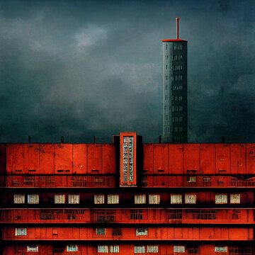 Old soviet style building illustration. Dramatic and cinematic mood