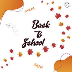 The banner back to school with leaves and decorative elements. Vector illustration