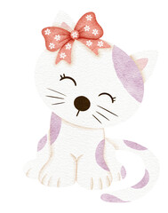 Watercolor cute cat cartoon character