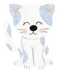Watercolor cute cat cartoon character