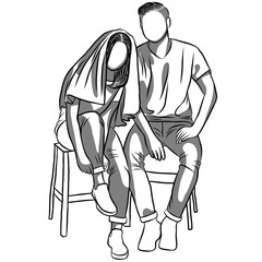 Bridal Wedding Ceremony Marry.Hand drawn,creative with illustration in flat design.Couple of love.