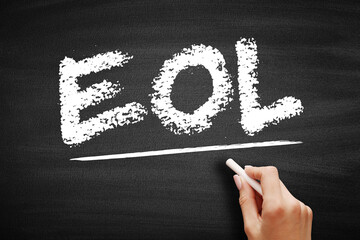 EOL - End of Line acronym, technology concept on blackboard