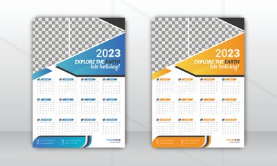 Wall Calendar 2023, Wall calendar design template for 2023, minimalist, clean, and elegant design Calendar for 2023,20223wall calendar template design, Wall calendar blue 2023.