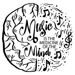 Music is the medicine of mind lettering. Music quote