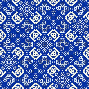 Illustration of blue background with white seamless abstract patterns