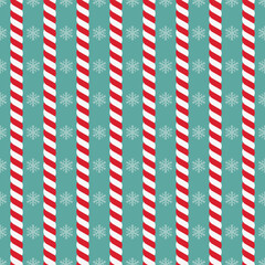 Christmas vector illustration. Seamless pattern with candy canes and snowflakes - 530578202