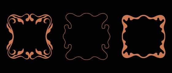 Vector logo design template and badge in simple wavy linear style - floral elements and frames, packaging organic products, hand-crafted goods, posters, prints