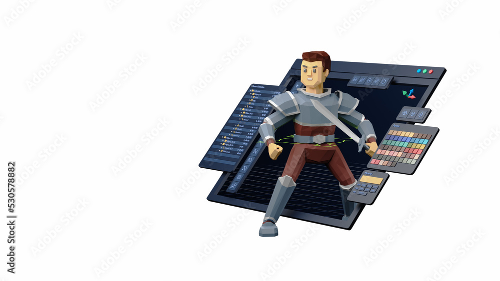 Poster game design development create characters animate pose 3d graphics artwork.video game designer devel